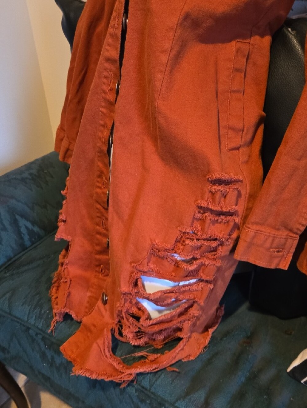 Fashion Nova Rust Orange Distressed Button-Front Denim MINI DRESS - Picture 5 of 5